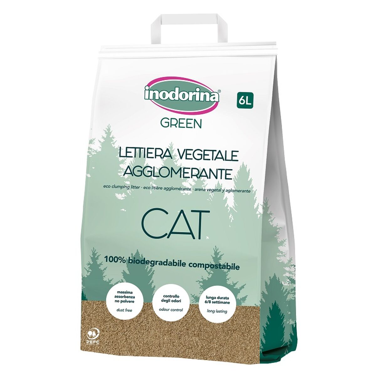Litière Naturelle Premium pour Chat Inodorina 6L - Sans Parfum