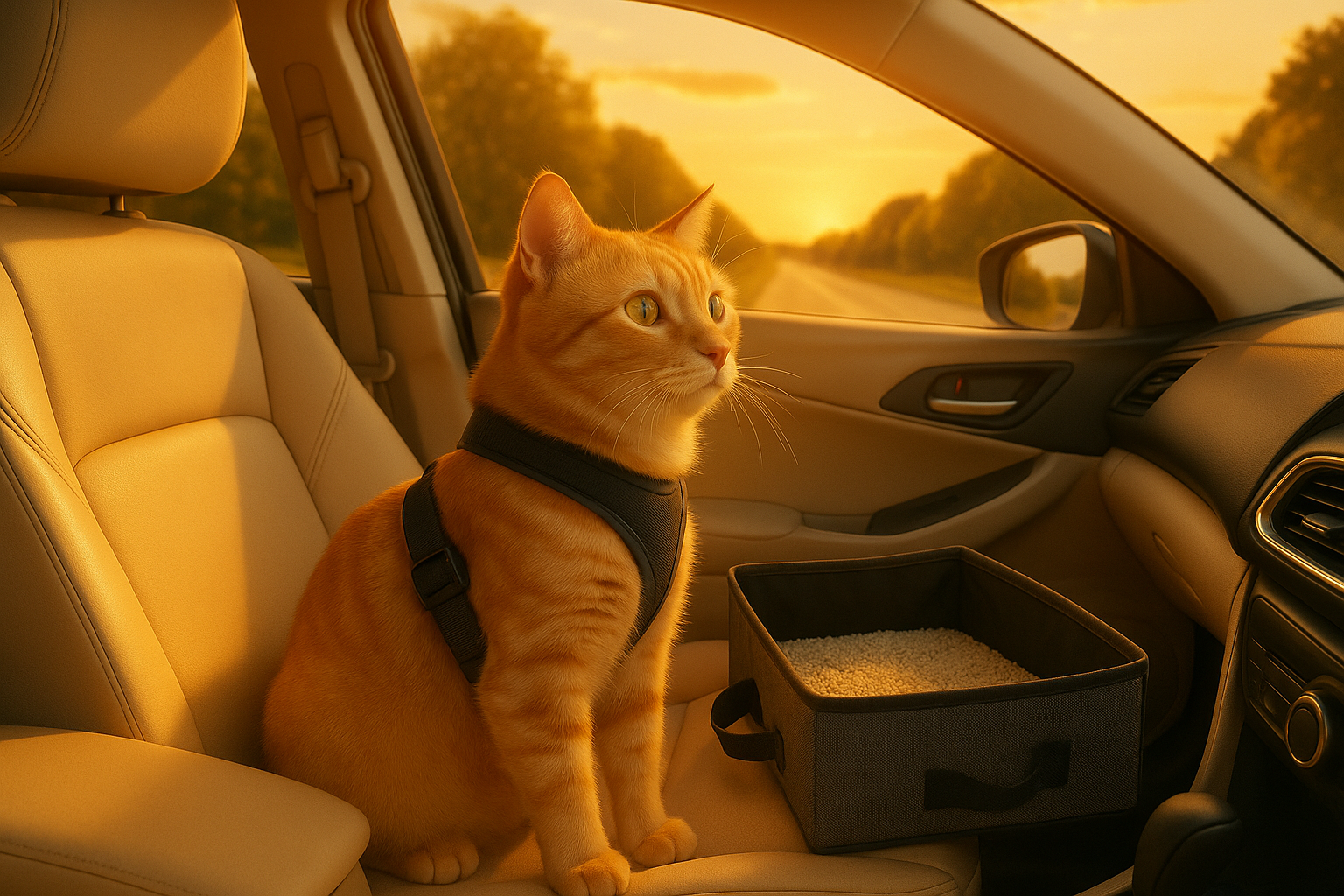 Chat en voyage avec bac à litière pliable