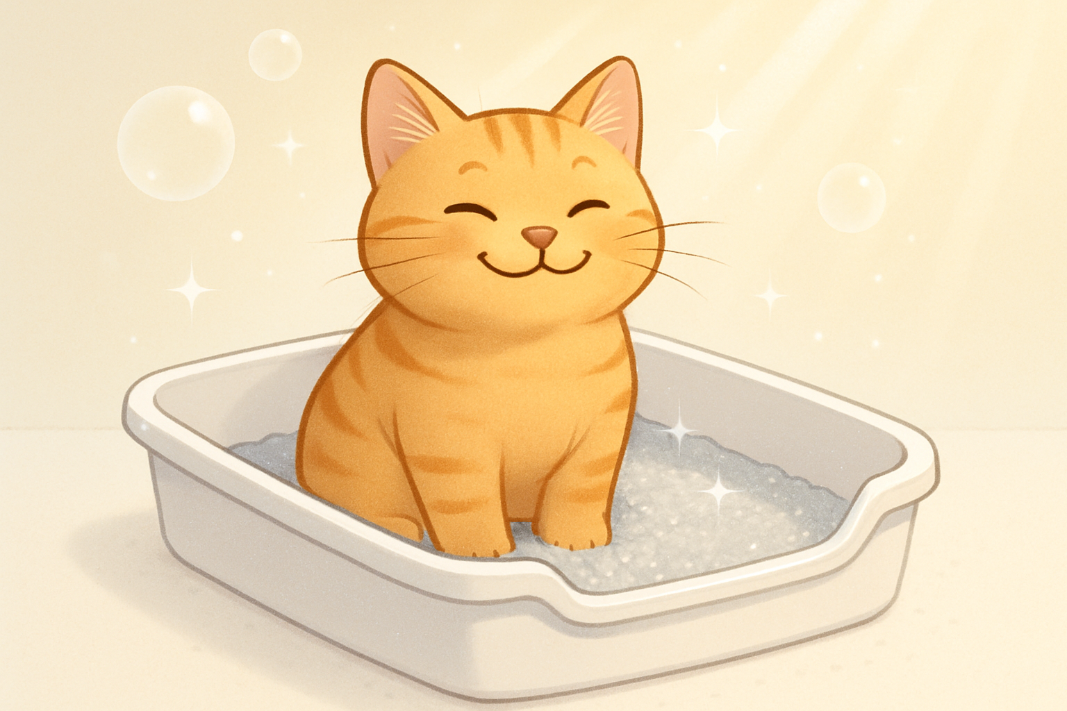 chat heureux dans une litiere propre qui sent le bebe